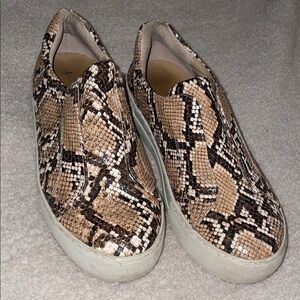 J/SLIDES Beige Snakeskin Slip-On LeatherSneakers, Size 8